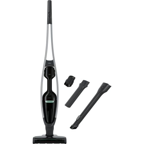 AEG QX9-1-ÖKO 2in1 Akku Staubsauger / 38% Recyclingkunststoff / beutellos / bis zu 55 Min. Laufzeit / freistehend / 180° Drehgelenk / Bürstenreinigungsfunktion / LED-Frontlichter / leise / schwarz